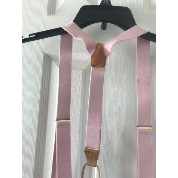 Vintage Pink Suspenders Leather Elastic Braces Gold Tone Hardware - Picture 9 of 9